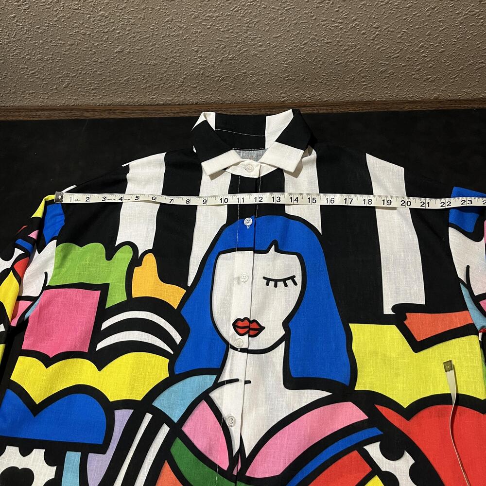 Picasso Pop Art Shirt Disco Mona Lisa Multicolor Tunic Vintage 1970s Made Italy - Picture 4 of 10